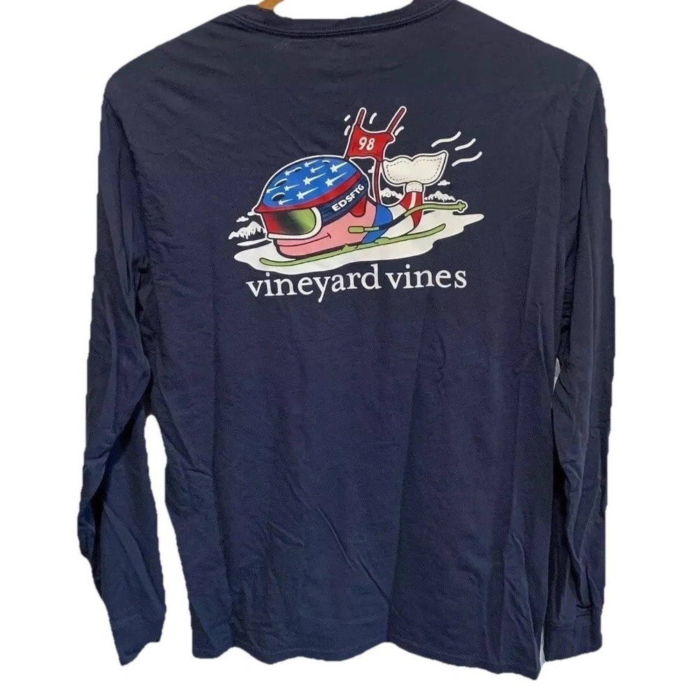 Vineyard Vines Long Sleeve Shirt XL Boys Navy Blue Skiing Whale Pocket Tee